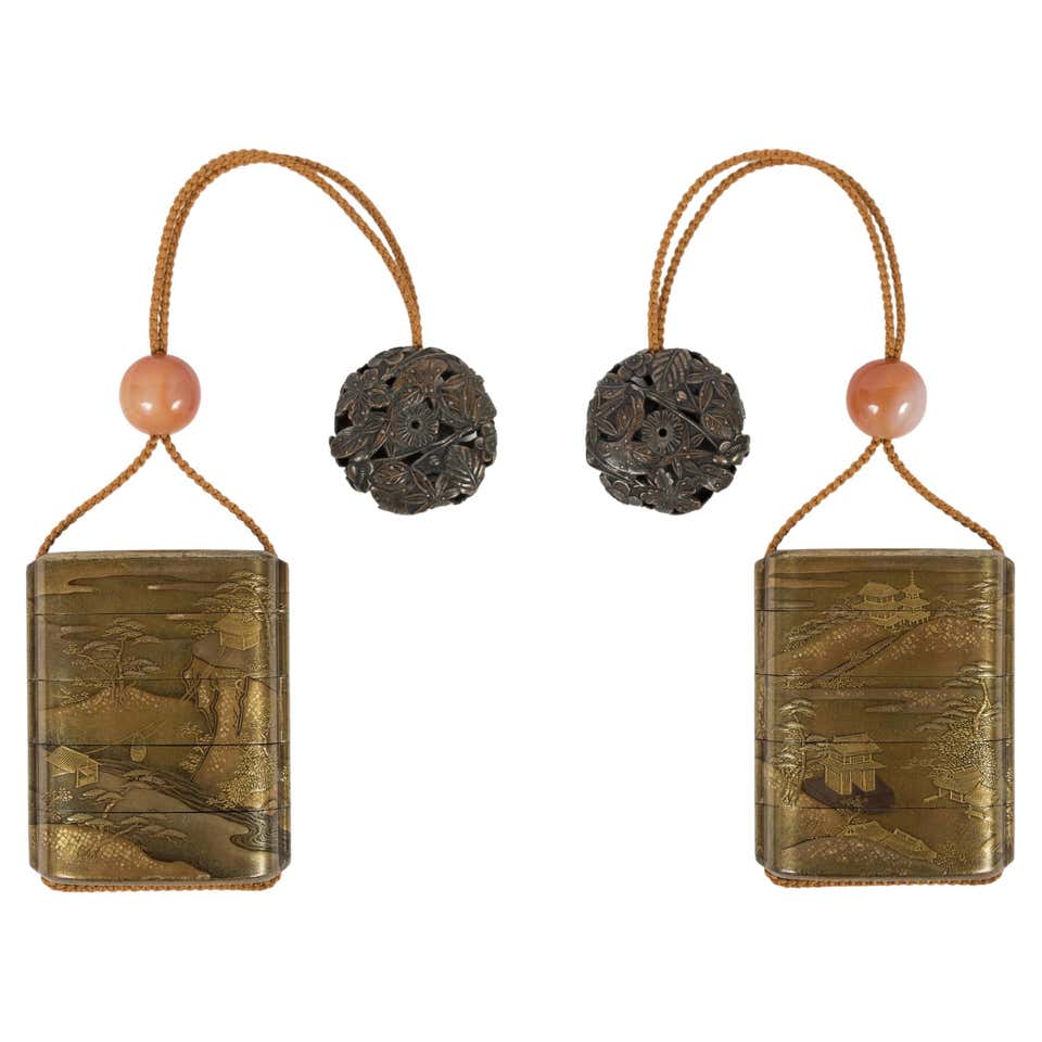 Fine Japanese Lacquered Inro with Inlays by Kajikawa For Sale at ...