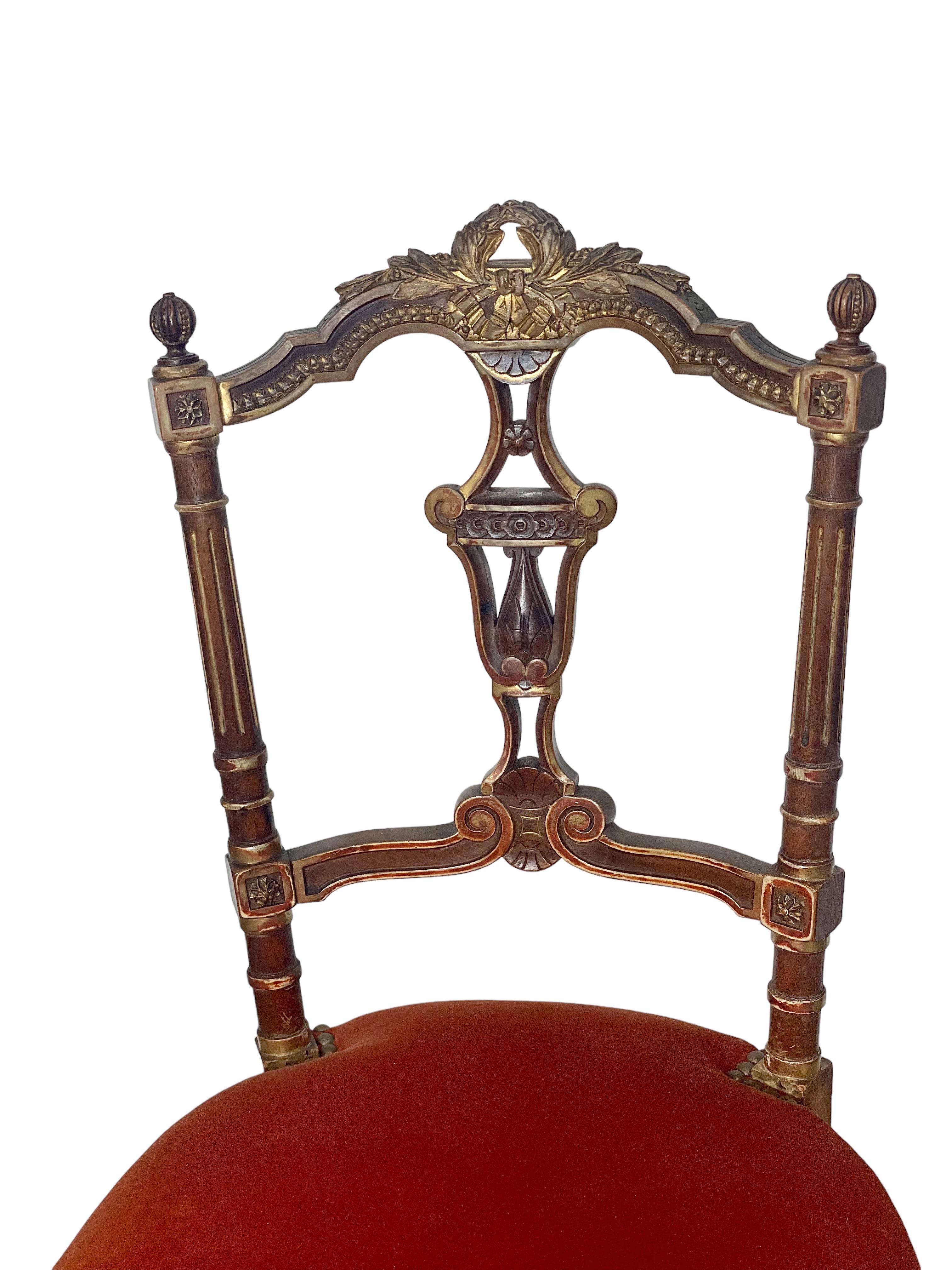 Napoleon III Gold Lacquered Cabaret Chair with Vase Backrest