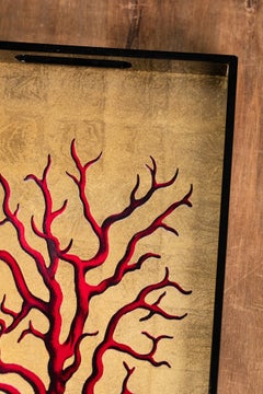 Gold Lacquered Wooden Tray with Handles – Coral