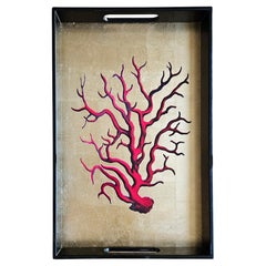 Gold Lacquered Wooden Tray with Handles – Coral