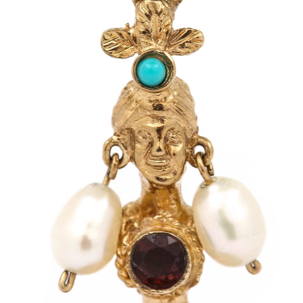 Gold Ladies Head Amethyst, Pearl, Turquoise and Garnet Set Fob Seal 2