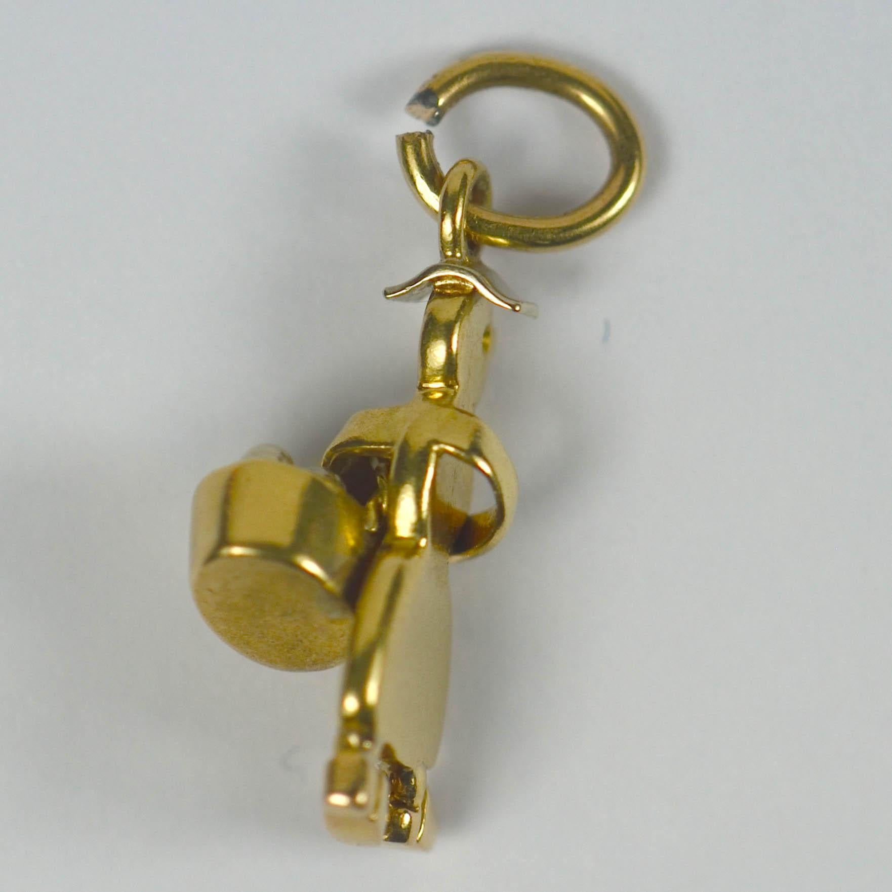 Gold Lady with Basket Charm Pendant In Good Condition In London, GB