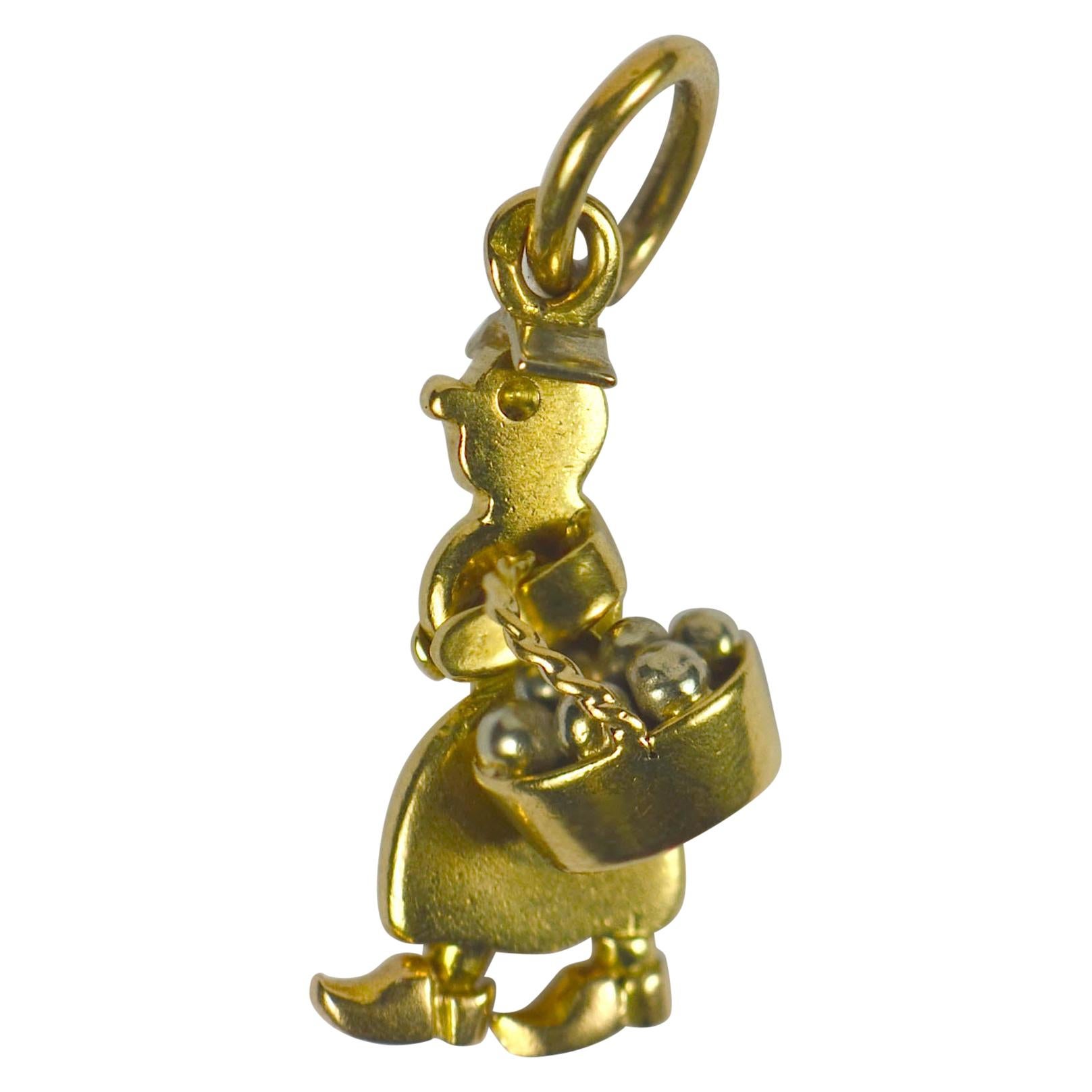 Gold Lady with Basket Charm Pendant