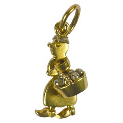 Vintage Gold Lady with Basket Charm Pendant