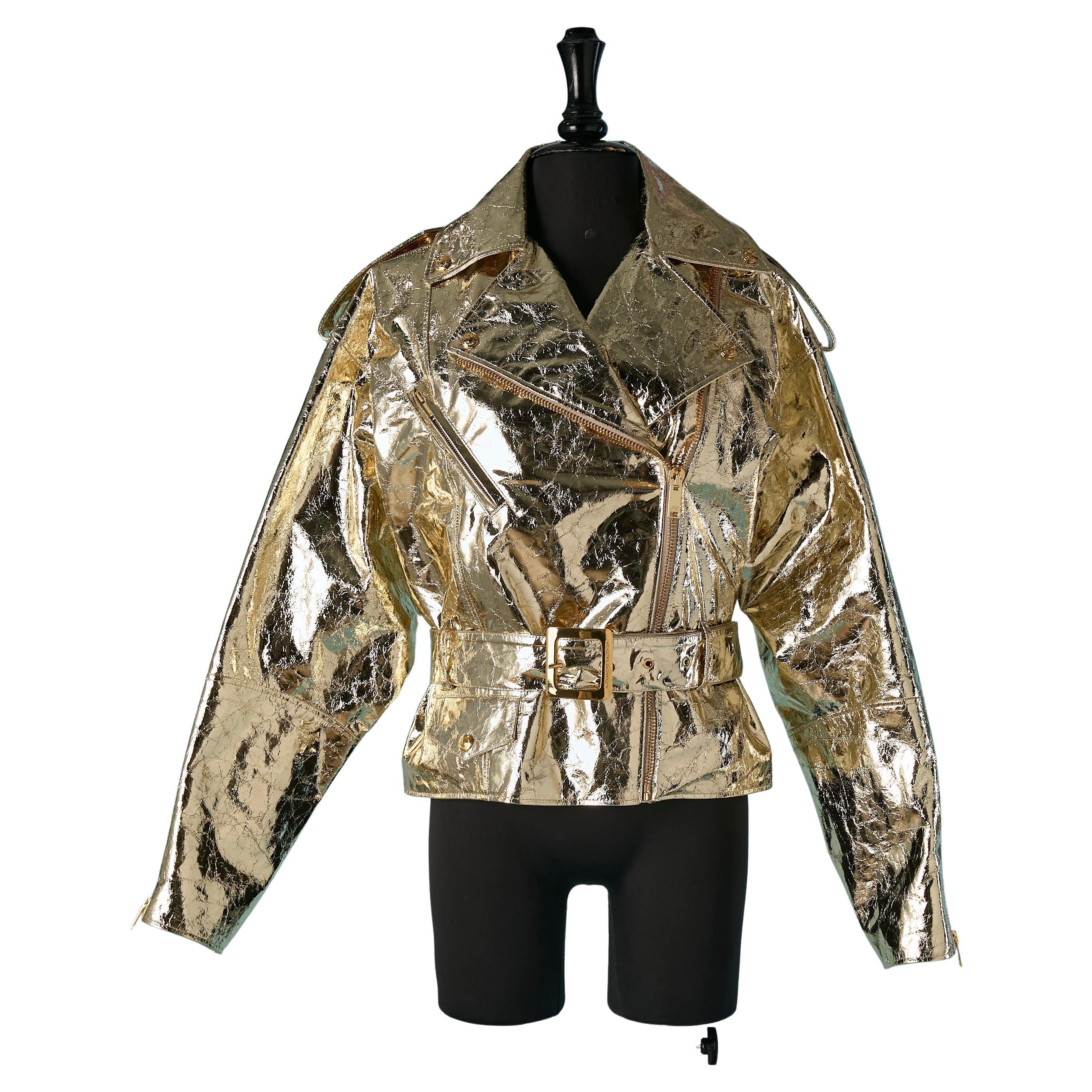 Gold lambskin leather biker jacket ALEXANDRE VAUTHIER New with tag