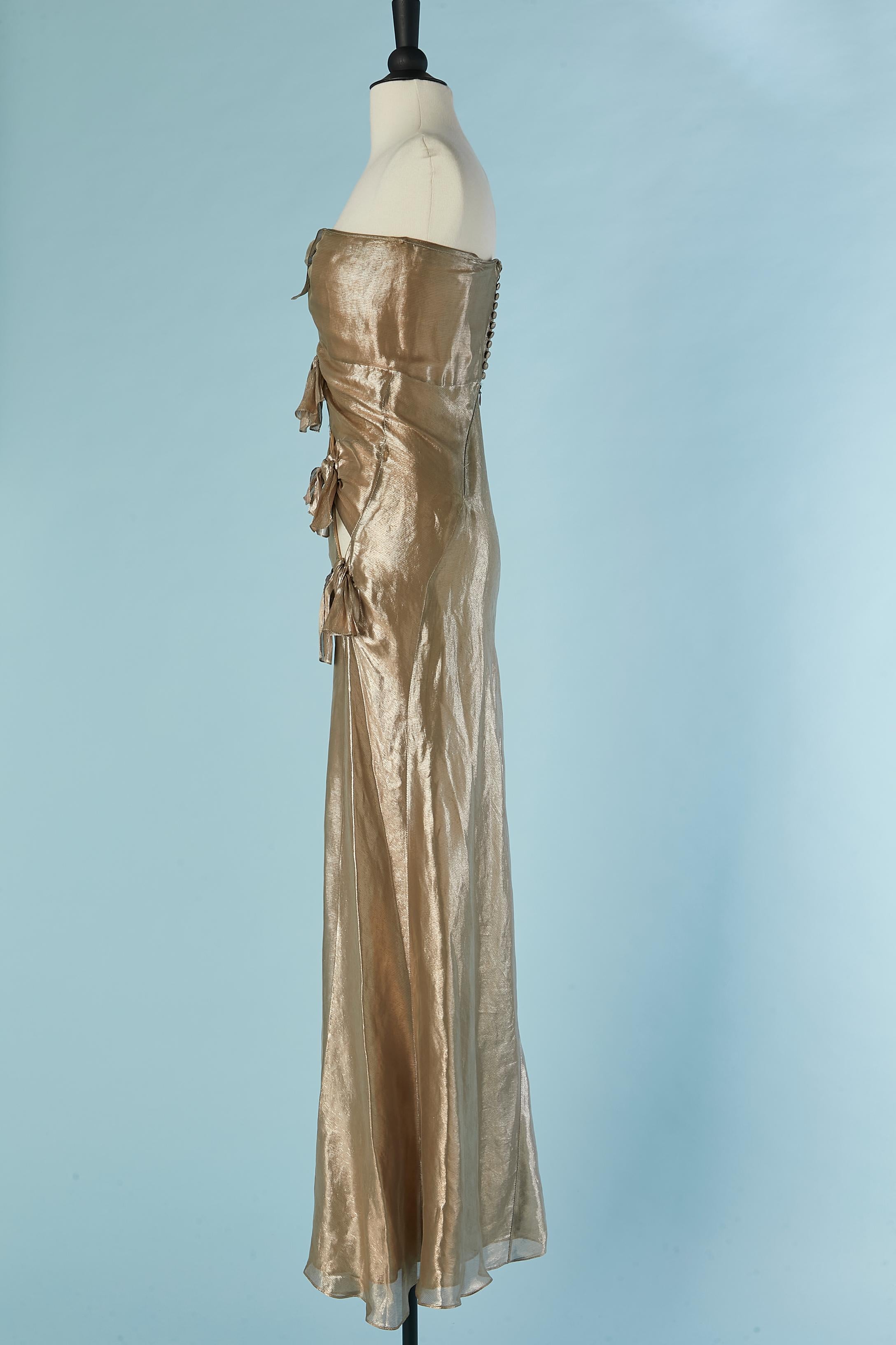 Gold lamé bustier evening dress with bow John Galliano for Christian Dior 3