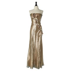 Gold lamé bustier evening dress with bow John Galliano for Christian Dior