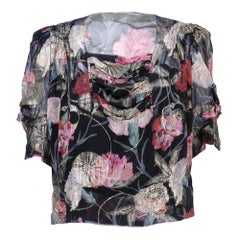 Gold Lame Floral Blouse with Draped Neckline, 1930s