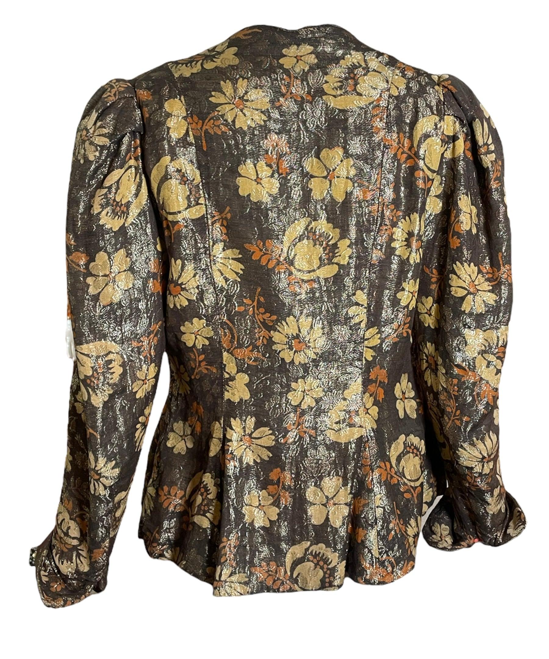 Black Gold Lame Floral Evening Jacket, 1930s For Sale