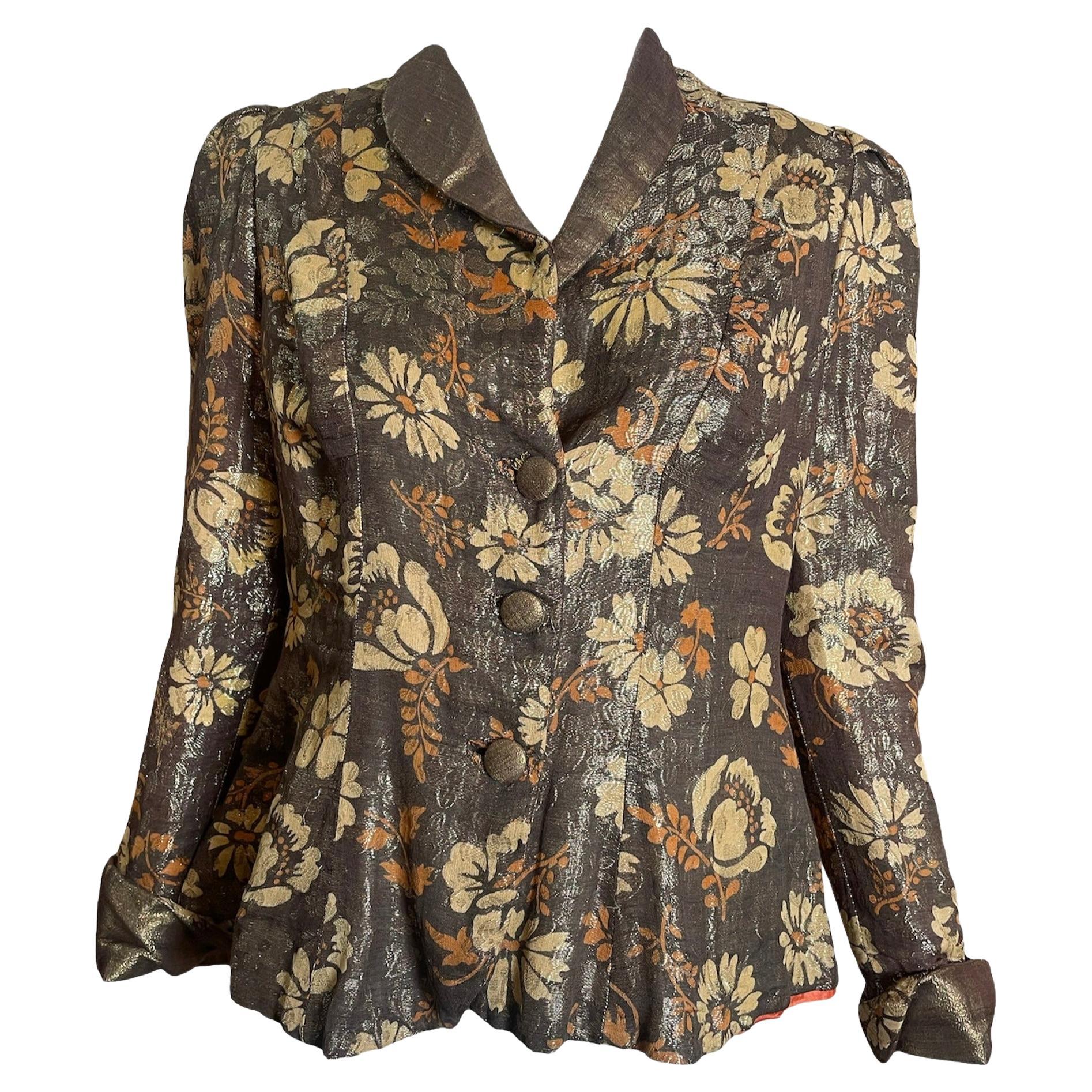Gold Lame Floral Evening Jacket, 1930s For Sale