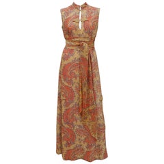 Gold Lamé Mandarin Style Maxi Dress, 1960s