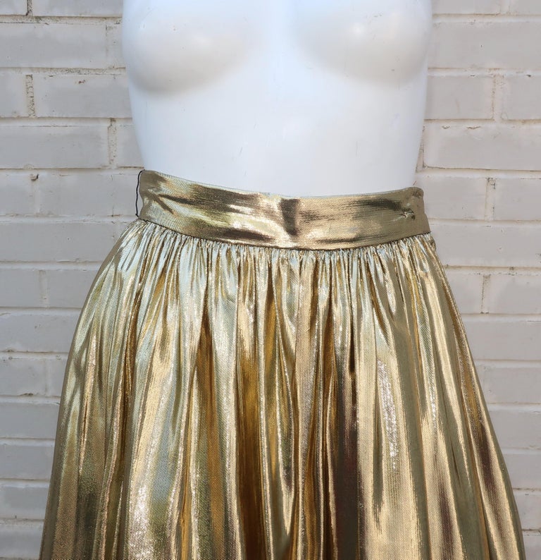 Gold Lamé Partique NY Disco Skirt With Netting, 1970’s For Sale at 1stDibs