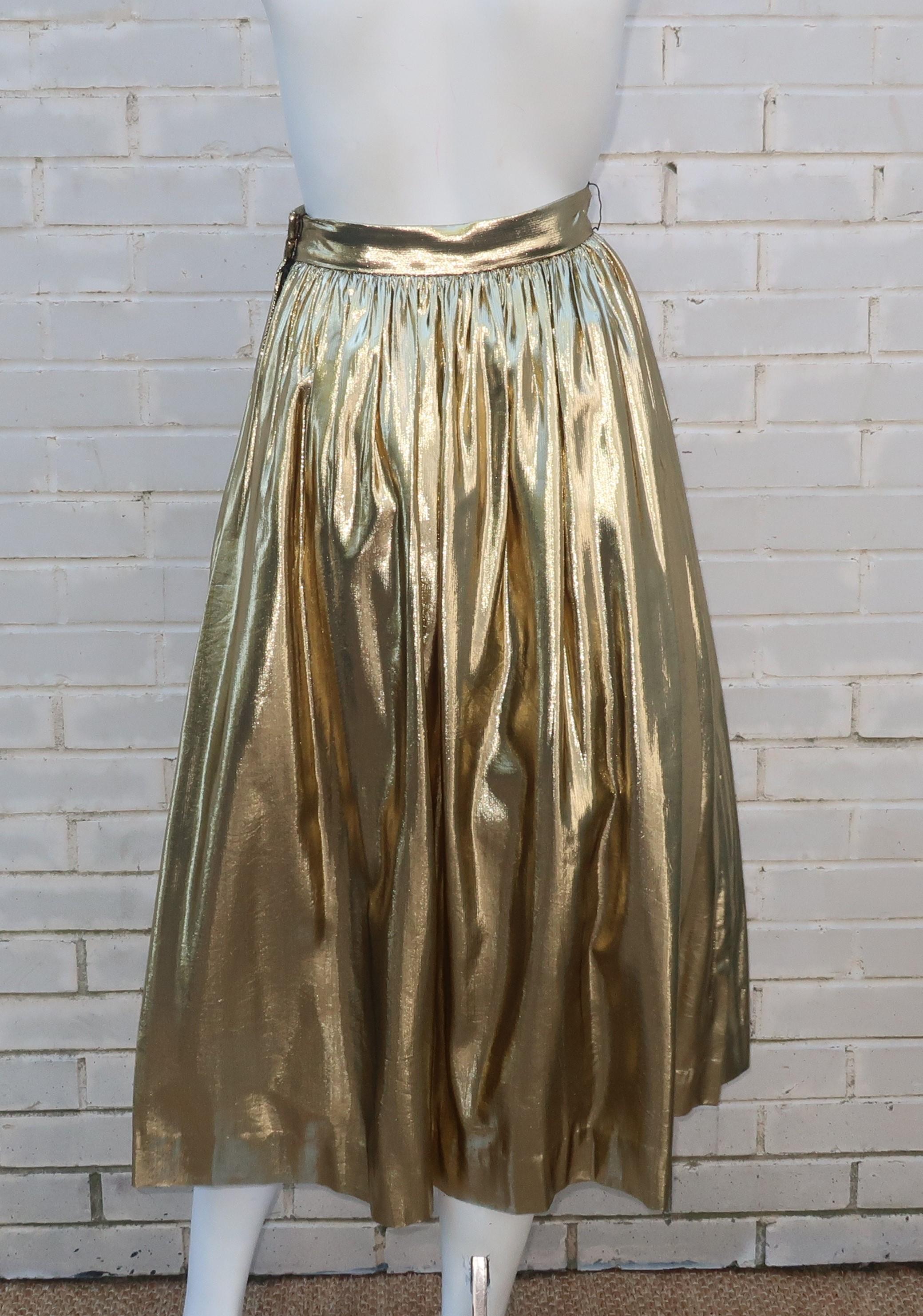 Gold Lamé Partique NY Disco Skirt With Netting, 1970’s In Good Condition In Atlanta, GA