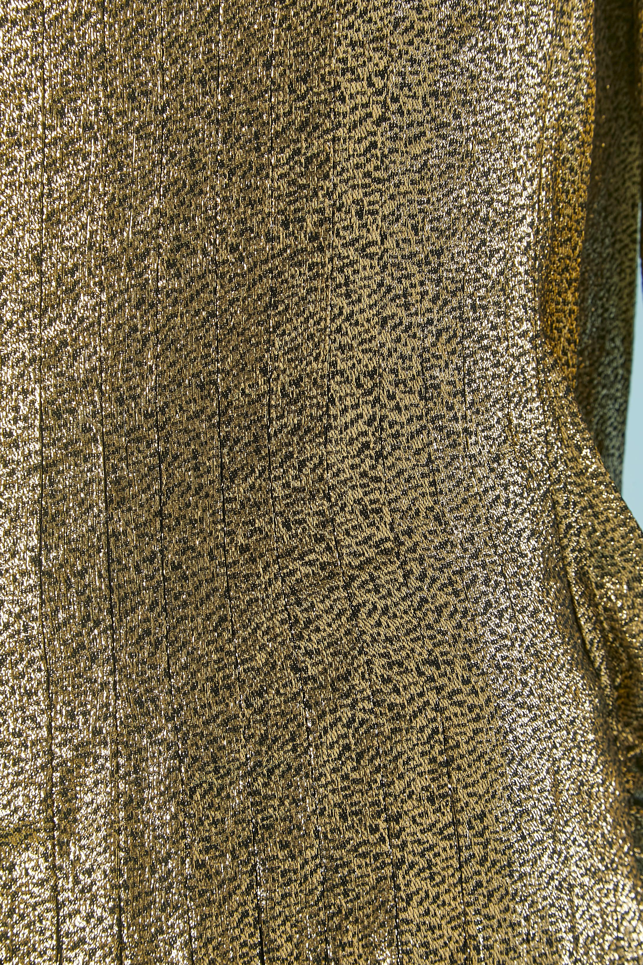 Brown Gold lamé pleated evening dress with bow on the back Valentino Boutique
