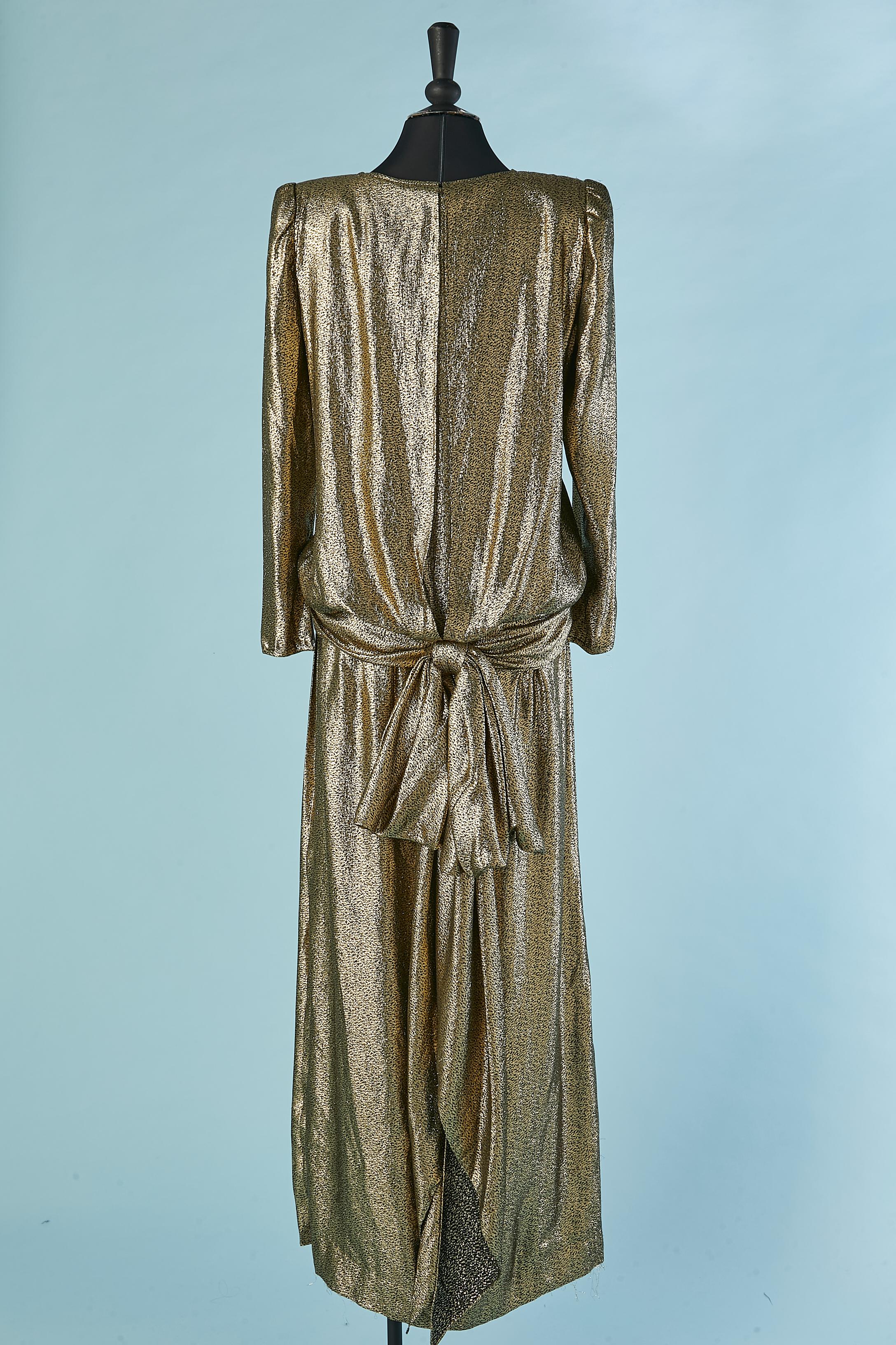 Gold lamé pleated evening dress with bow on the back Valentino Boutique 1
