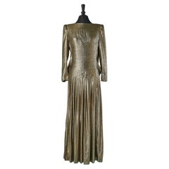 Vintage Gold lamé pleated evening dress with bow on the back Valentino Boutique 