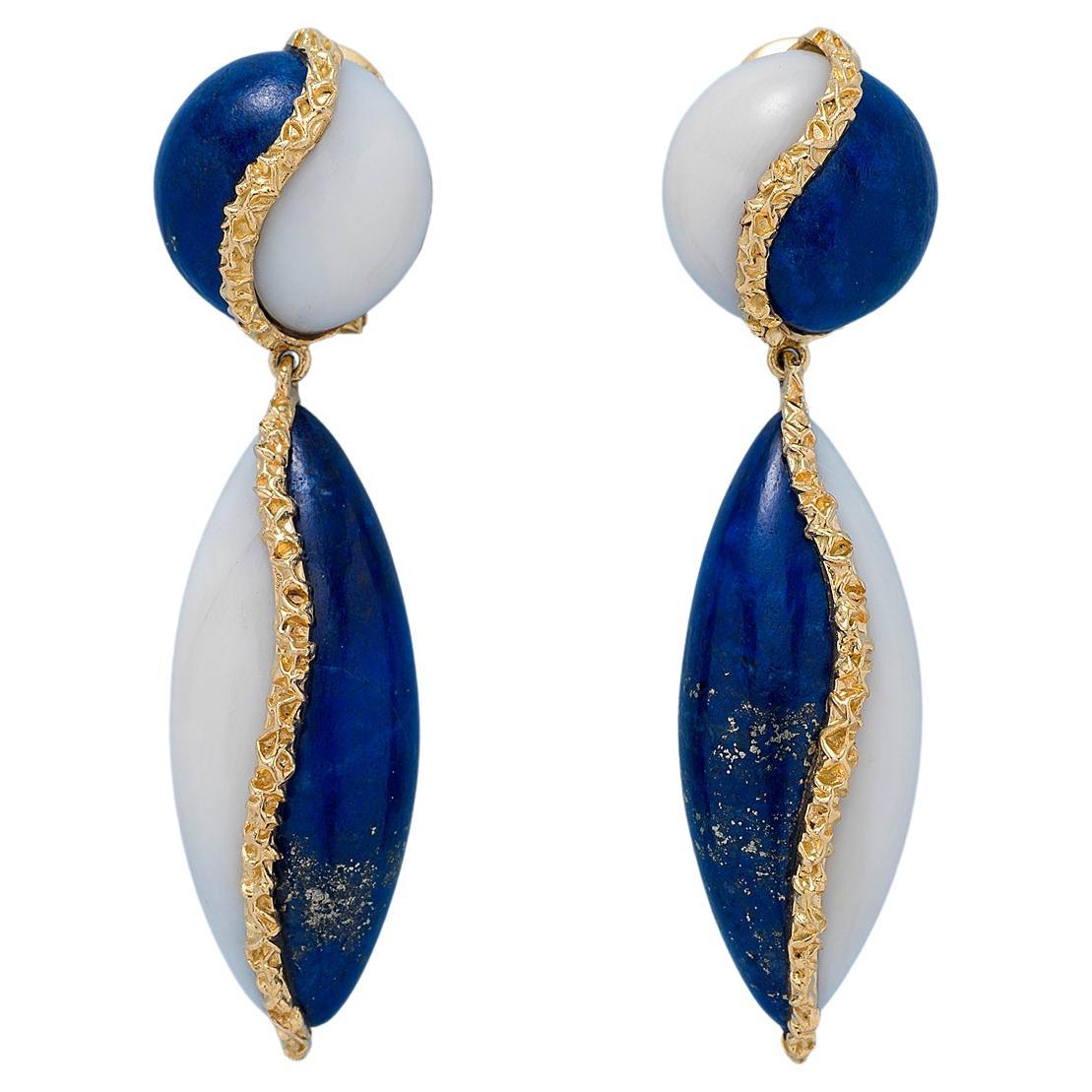 Gold, Lapis and Coral Earrings