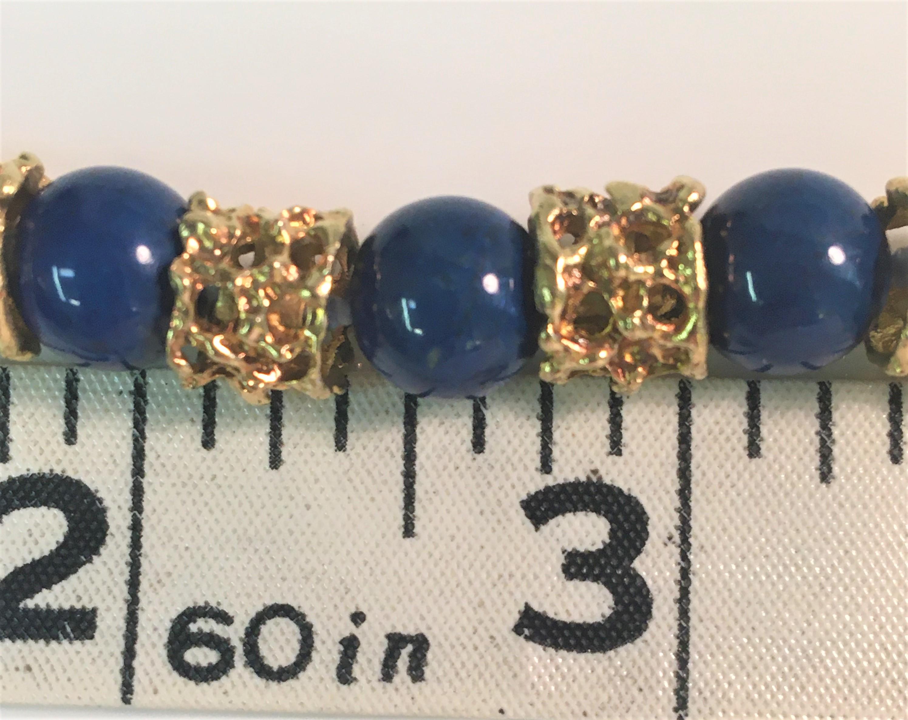 Gold Lapis Bead Bracelet In Excellent Condition In Cincinnati, OH