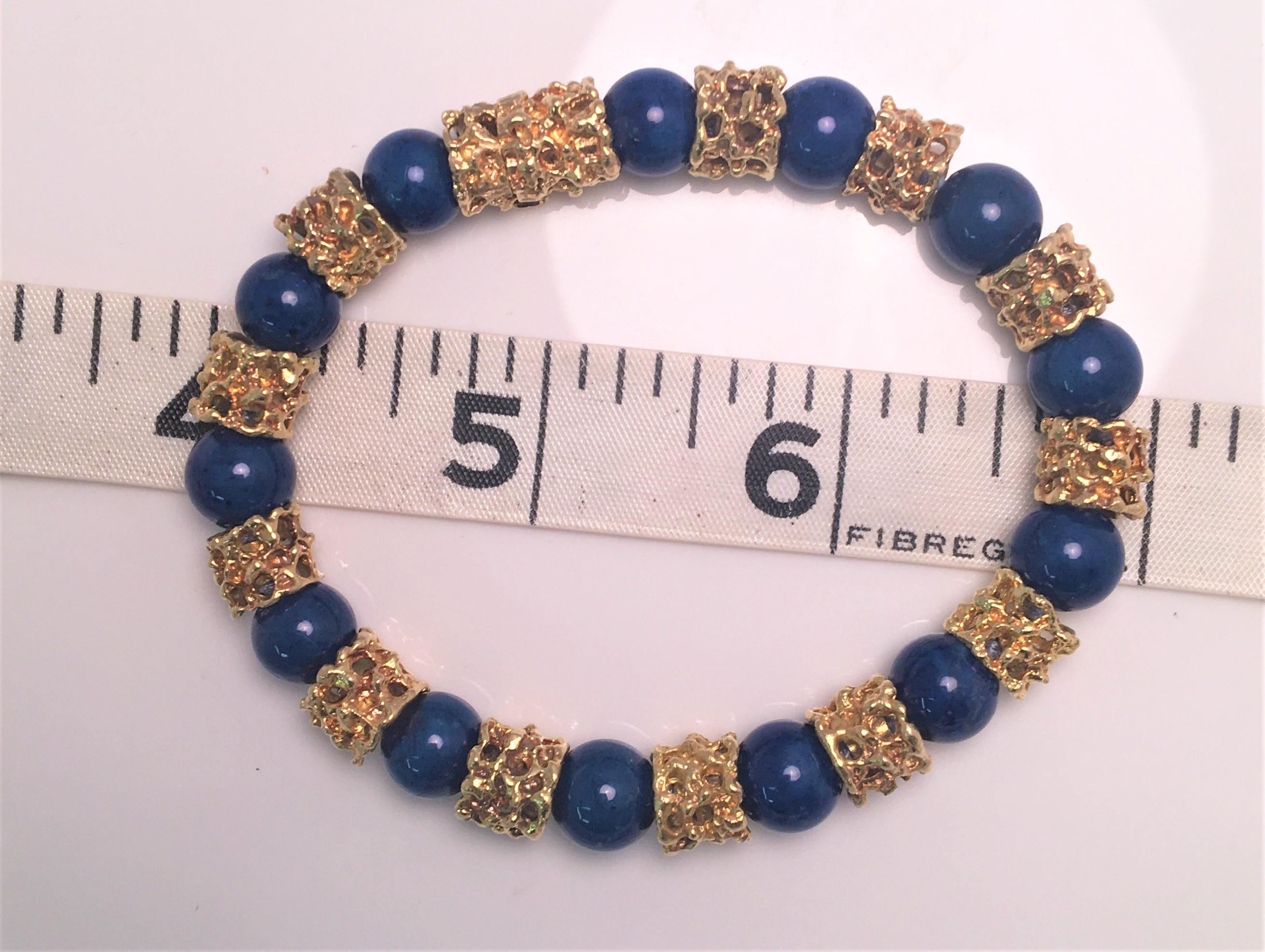 Gold Lapis Bead Bracelet 1