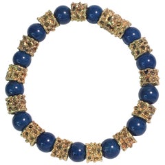 Vintage Gold Lapis Bead Bracelet