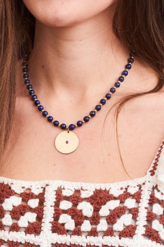 Gold Lapis Disk Necklace