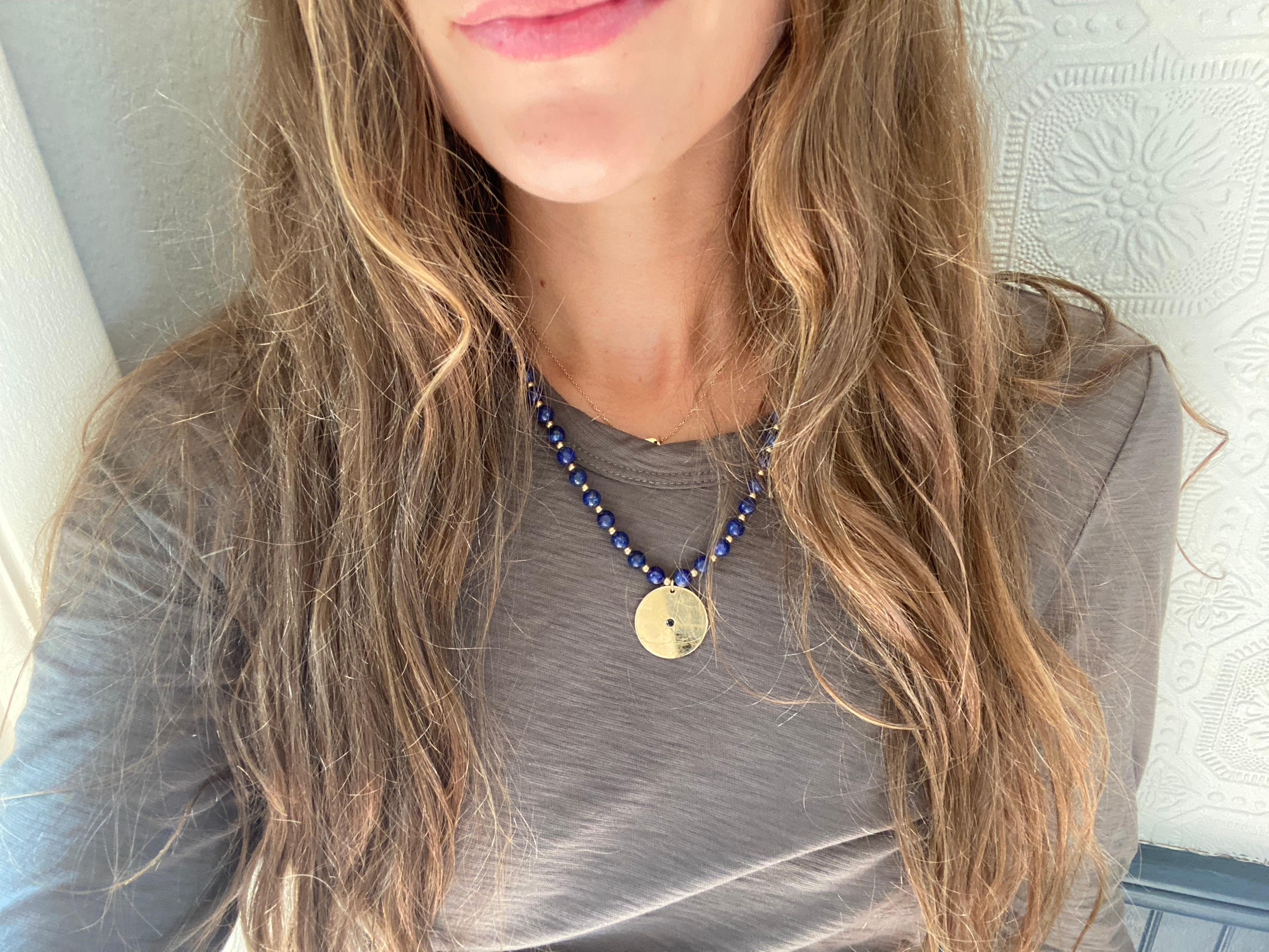 Gold Lapis Disk Necklace In New Condition In Missoula, MT