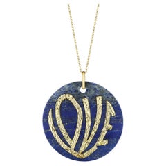 Gold Lapis Large Love Pendant Necklace