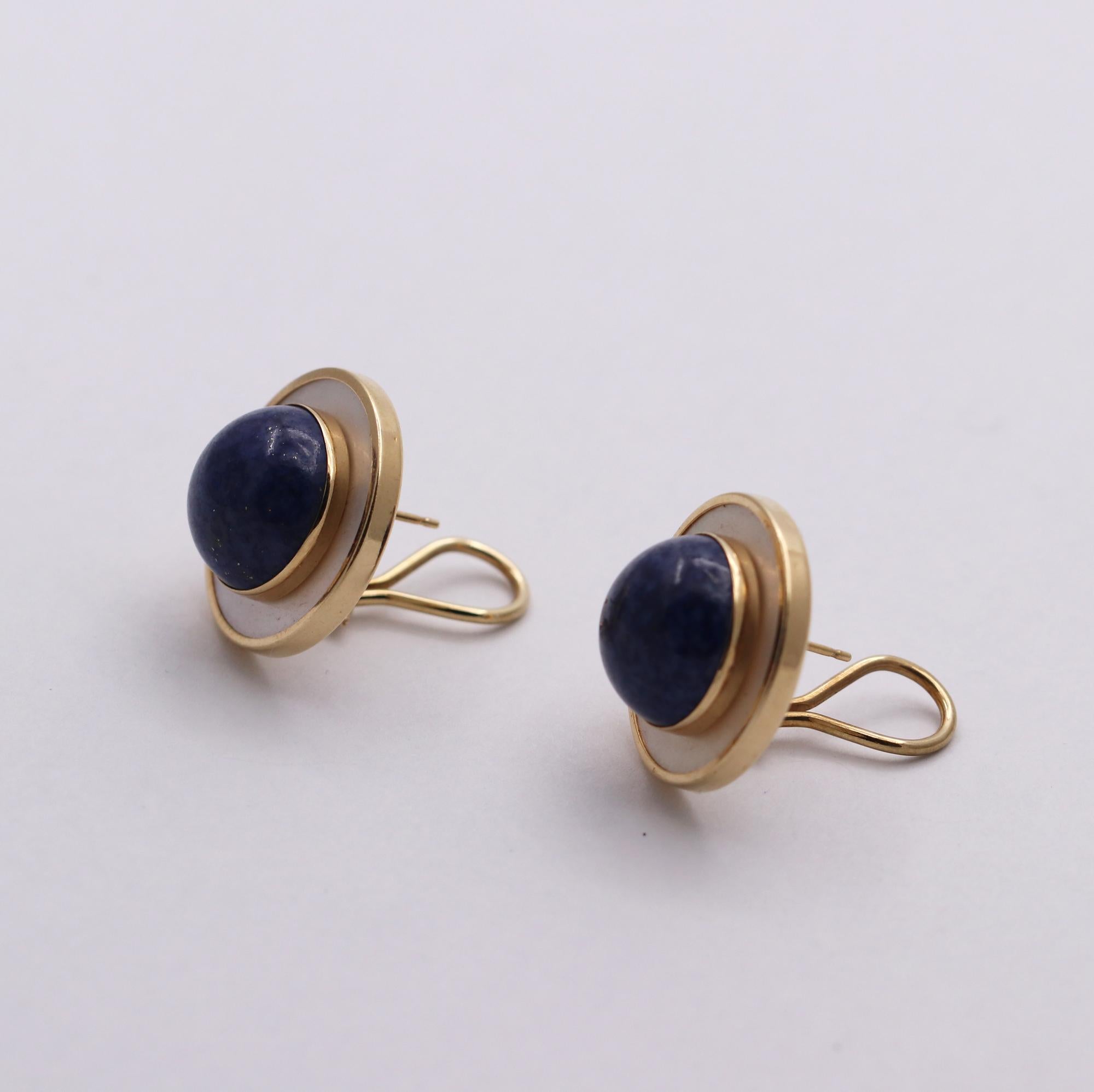 Gold Lapis Lazuli and Mother of Pearl Earrings In Good Condition In Palm Beach, FL