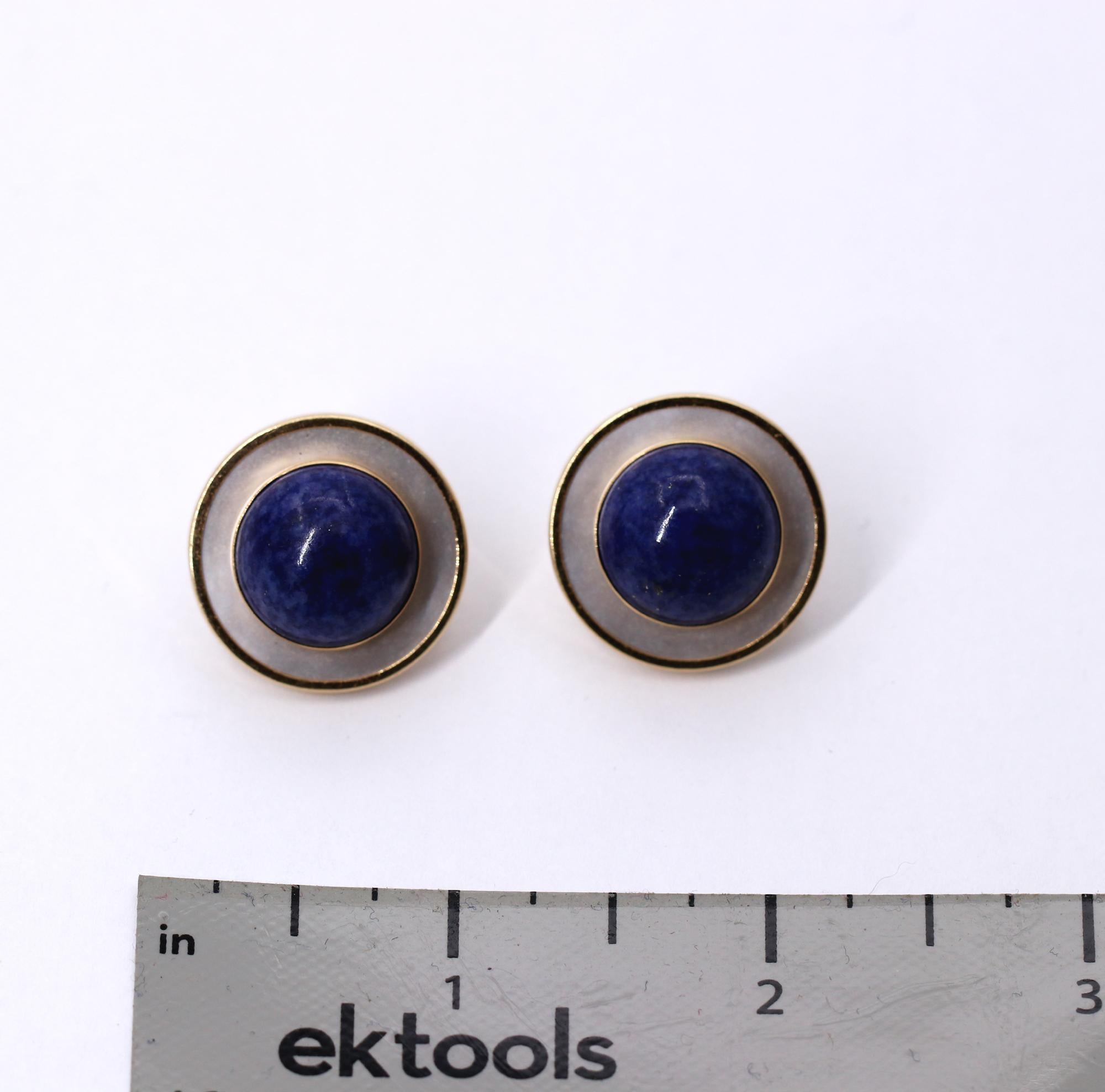 Gold Lapis Lazuli and Mother of Pearl Earrings 2
