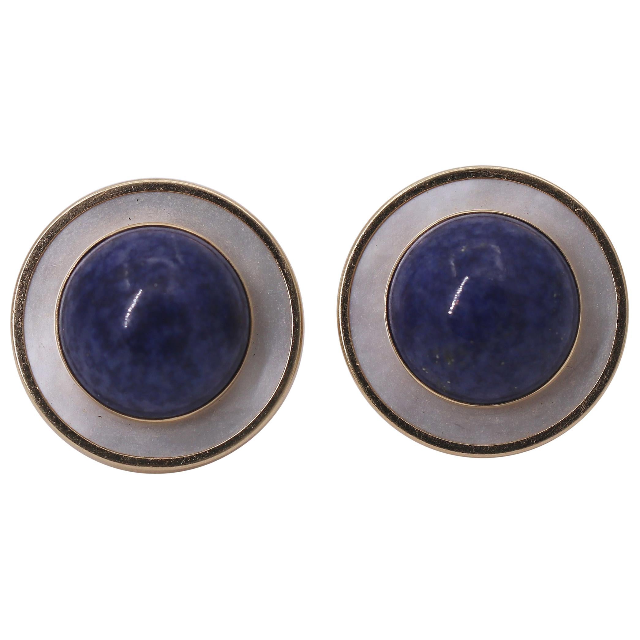 Gold Lapis Lazuli and Mother of Pearl Earrings