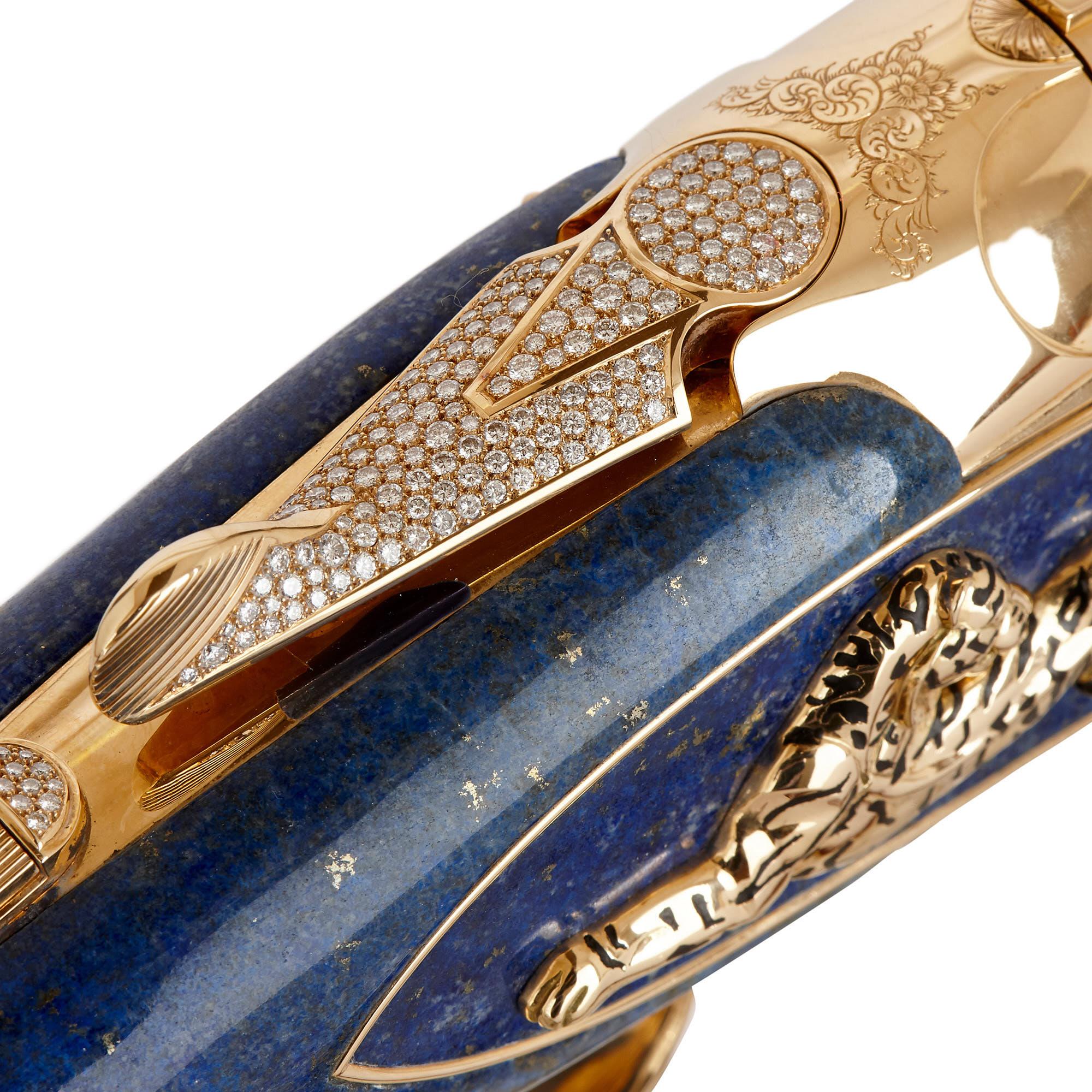English Gold, Lapis Lazuli, Mother of Pearl and Precious Stone Shotgun by David Morris
