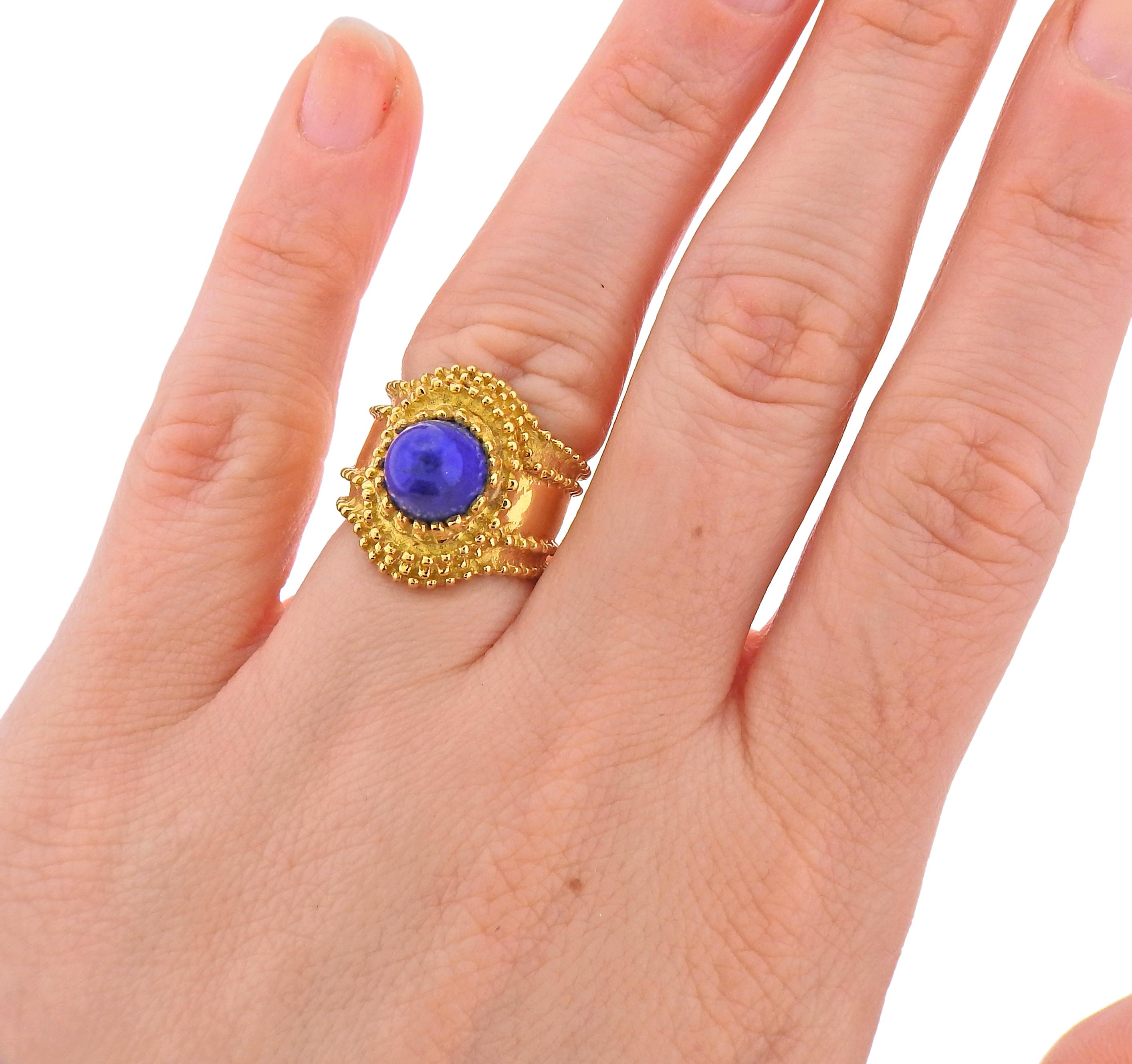 Round Cut Gold Lapis Lazuli Ring For Sale