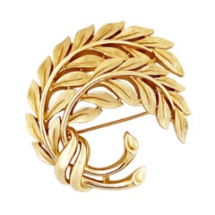 Gold Laurel Leaf Bunch Brooch By Crown Trifari, 1960s