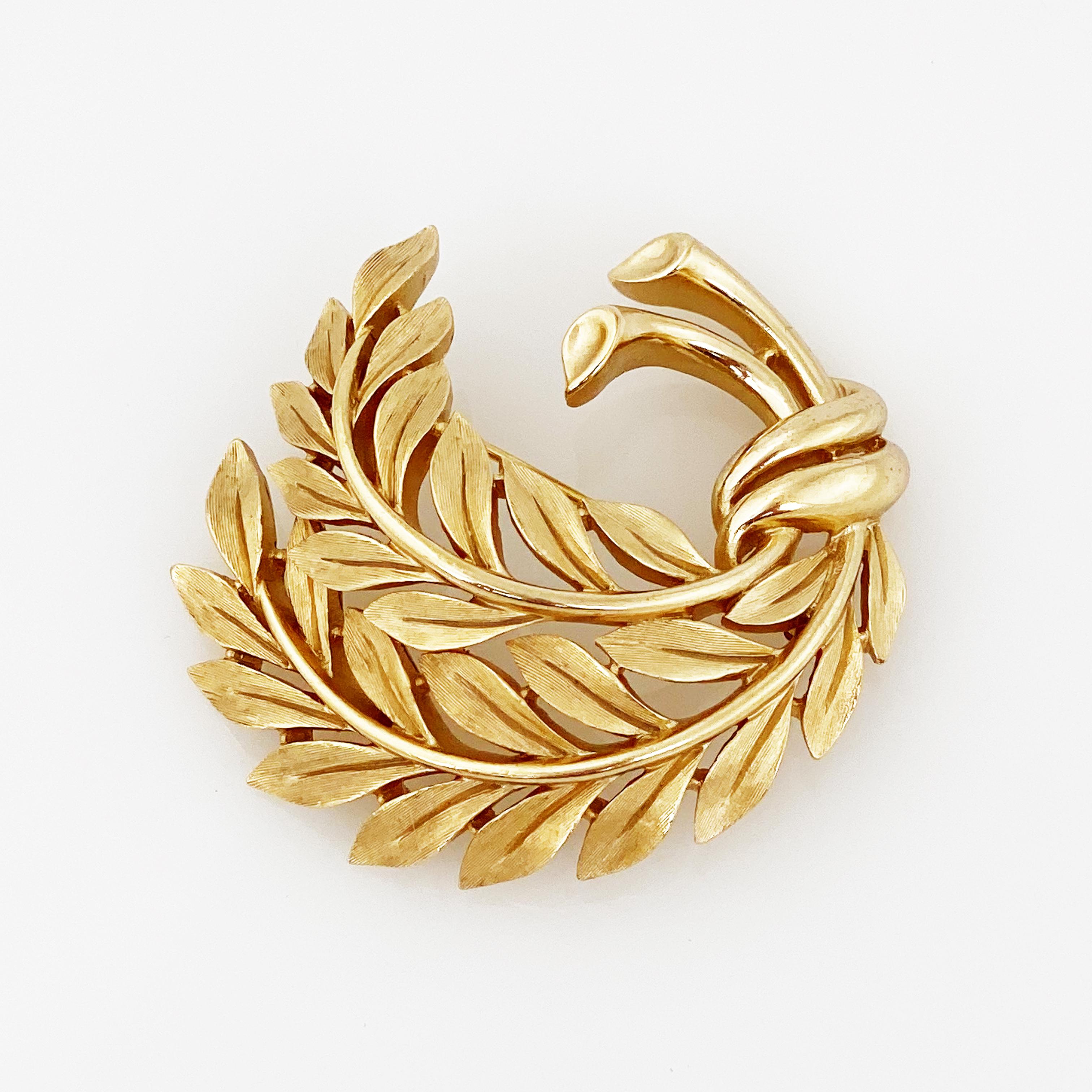 Modern Gold Laurel Leaf Bunch Brooch By Crown Trifari, 1960s