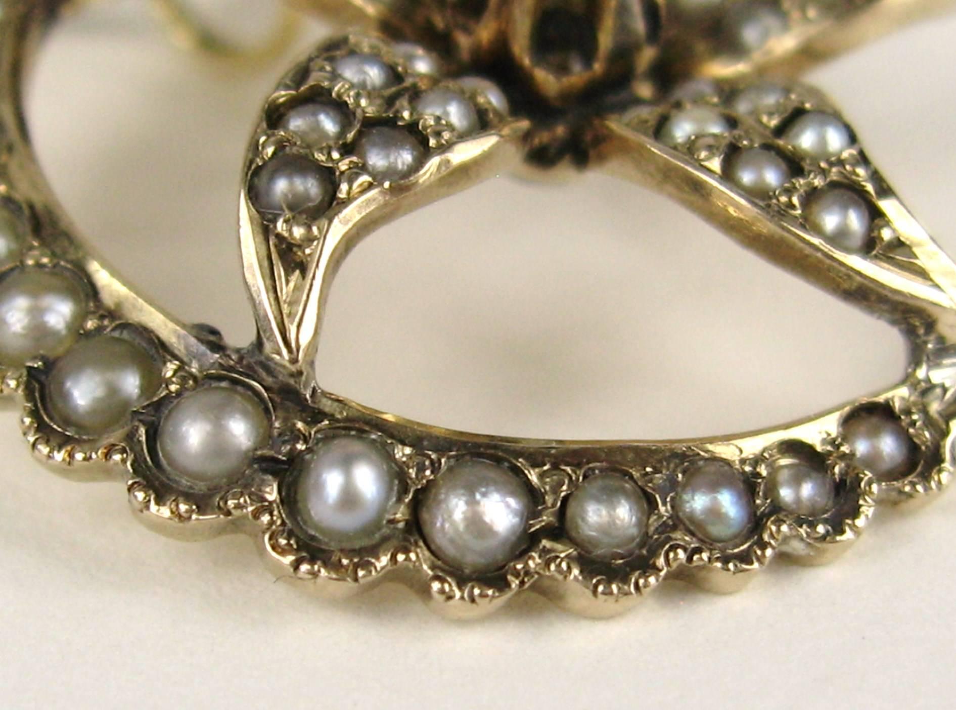 Gold Lavalier Halskette, Halbmond, Mondsichel, florale Perle, Diamant (Viktorianisch) im Angebot