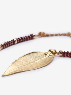 Gold Leaf Amor De Madre Red Garnet Necklace