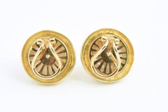 Gold Leaf and Mabe Blister Pearl Button Earrings