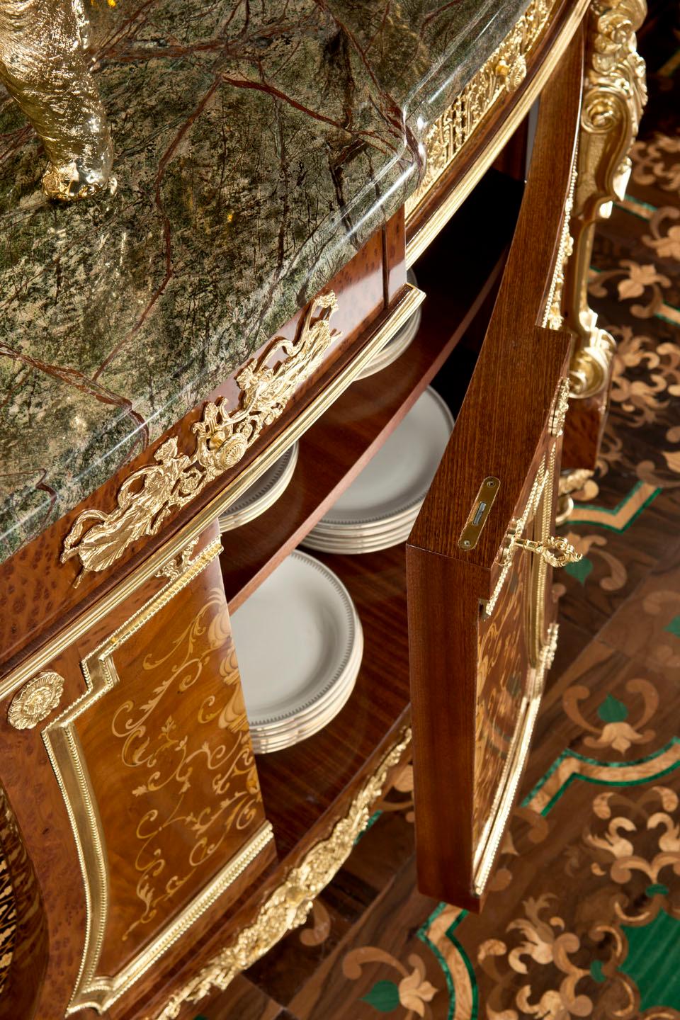 Gold Leaf and Radica Inlays Sideboard by Modenese Interiors For Sale 8