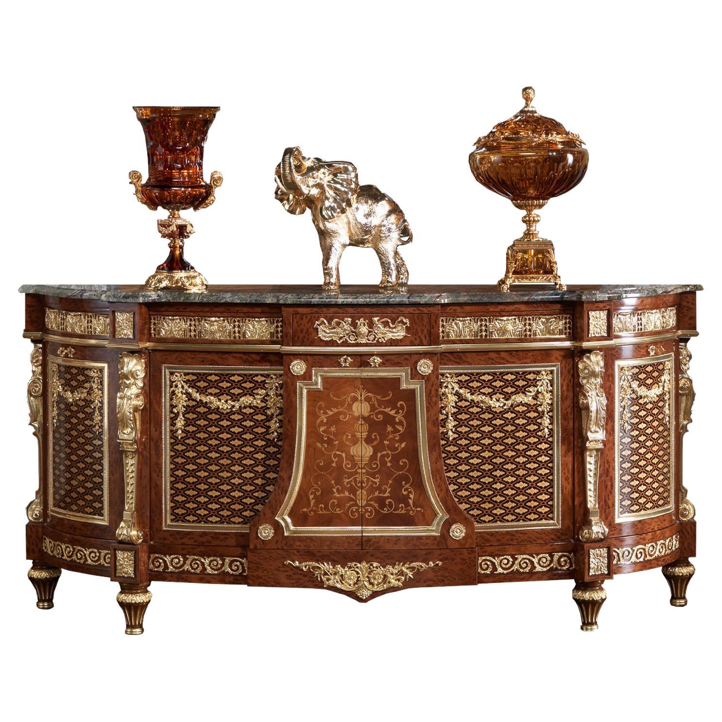 Gold Leaf and Radica Inlays Sideboard by Modenese Interiors For Sale