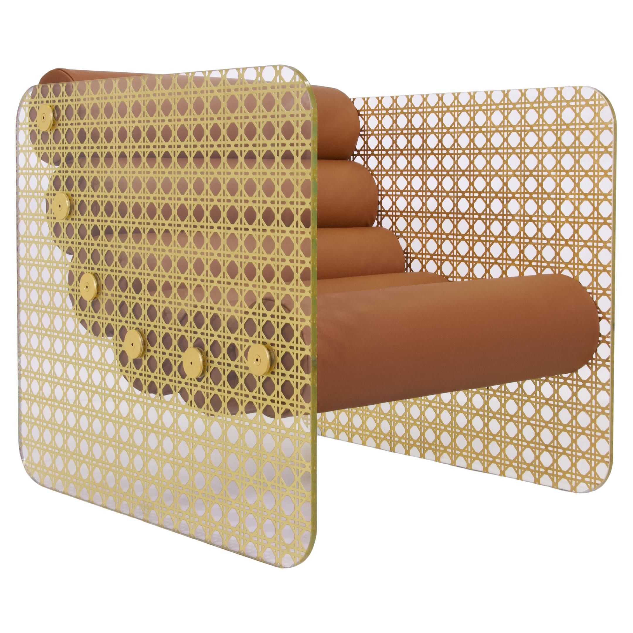 Gold Leaf Armchair in Engraved Tempered Glass – GOLD MW02 Cannage