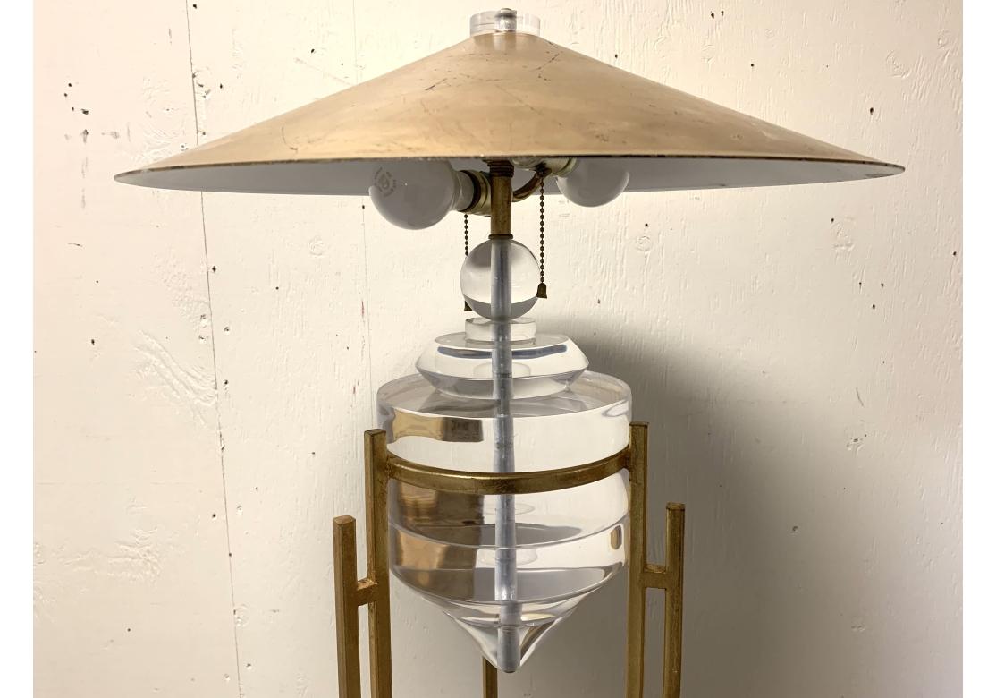 Gold Leaf Art Deco Style Iron & Lucite Floor Lamp For Sale 6