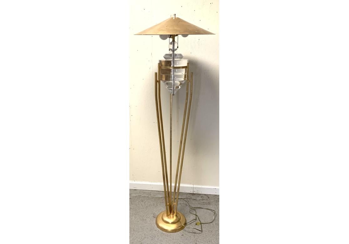 Gold Leaf Art Deco Style Iron & Lucite Floor Lamp For Sale 1