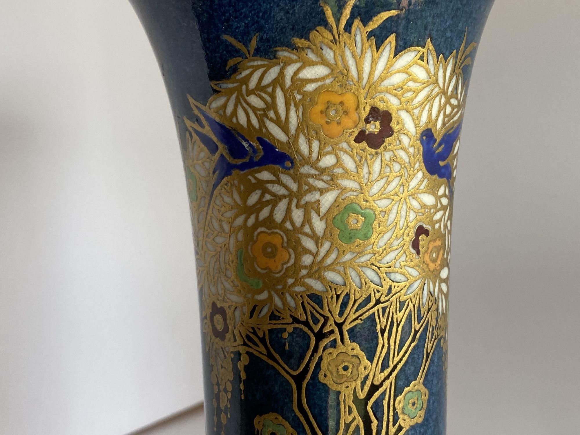 Gold Leaf Art Nouveau Ceramic Spill Vase by Royal Worcester For Sale 1
