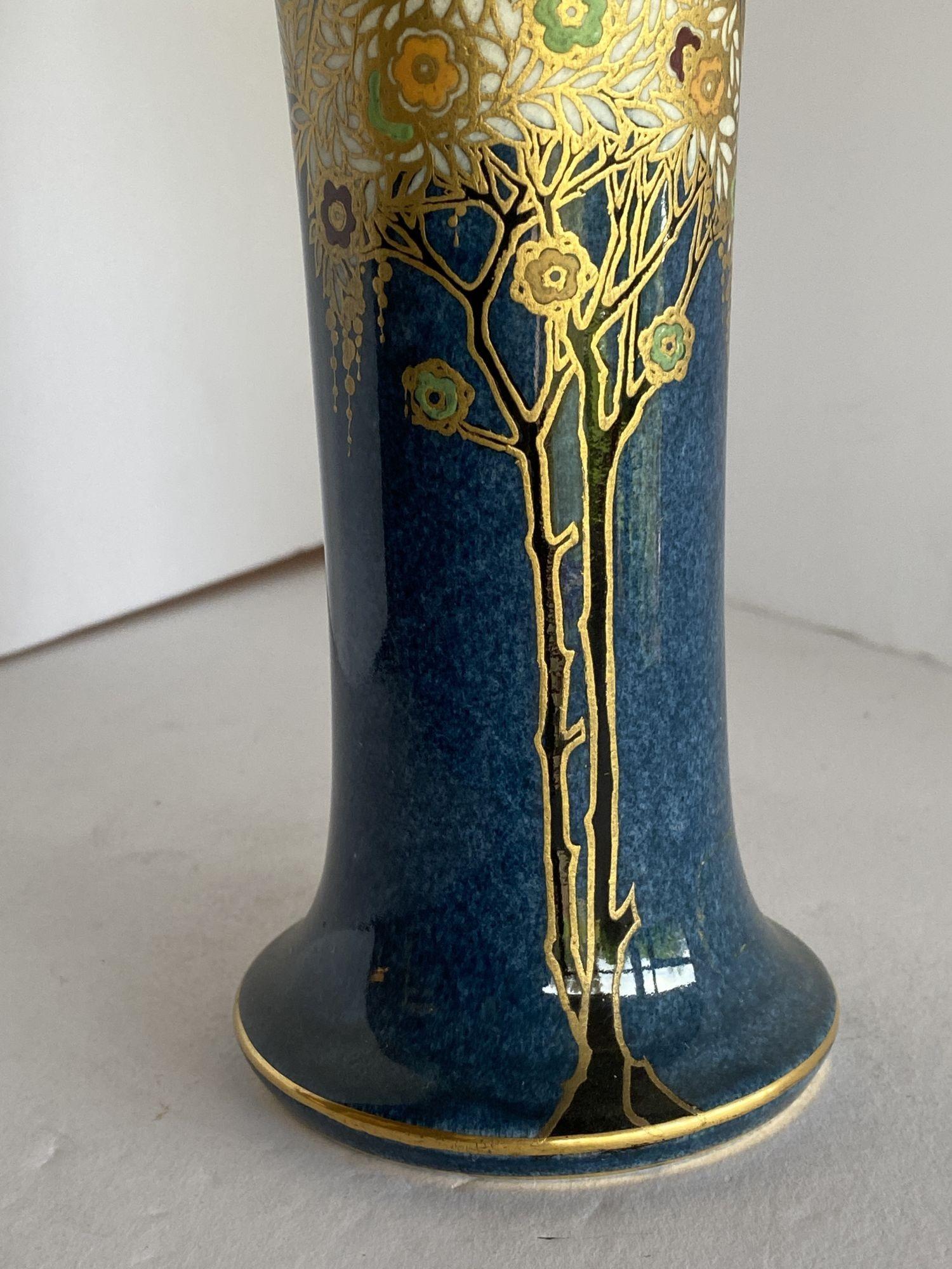 Gold Leaf Art Nouveau Ceramic Spill Vase by Royal Worcester For Sale 2