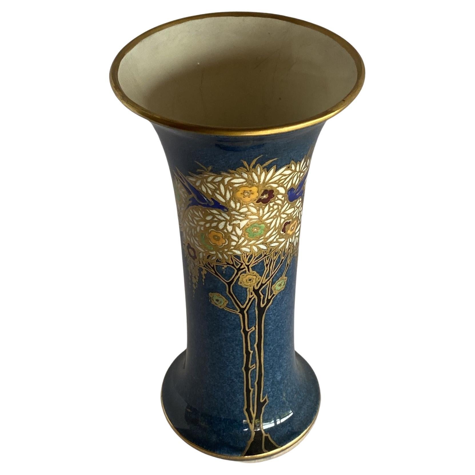 Gold Leaf Art Nouveau Ceramic Spill Vase by Royal Worcester For Sale