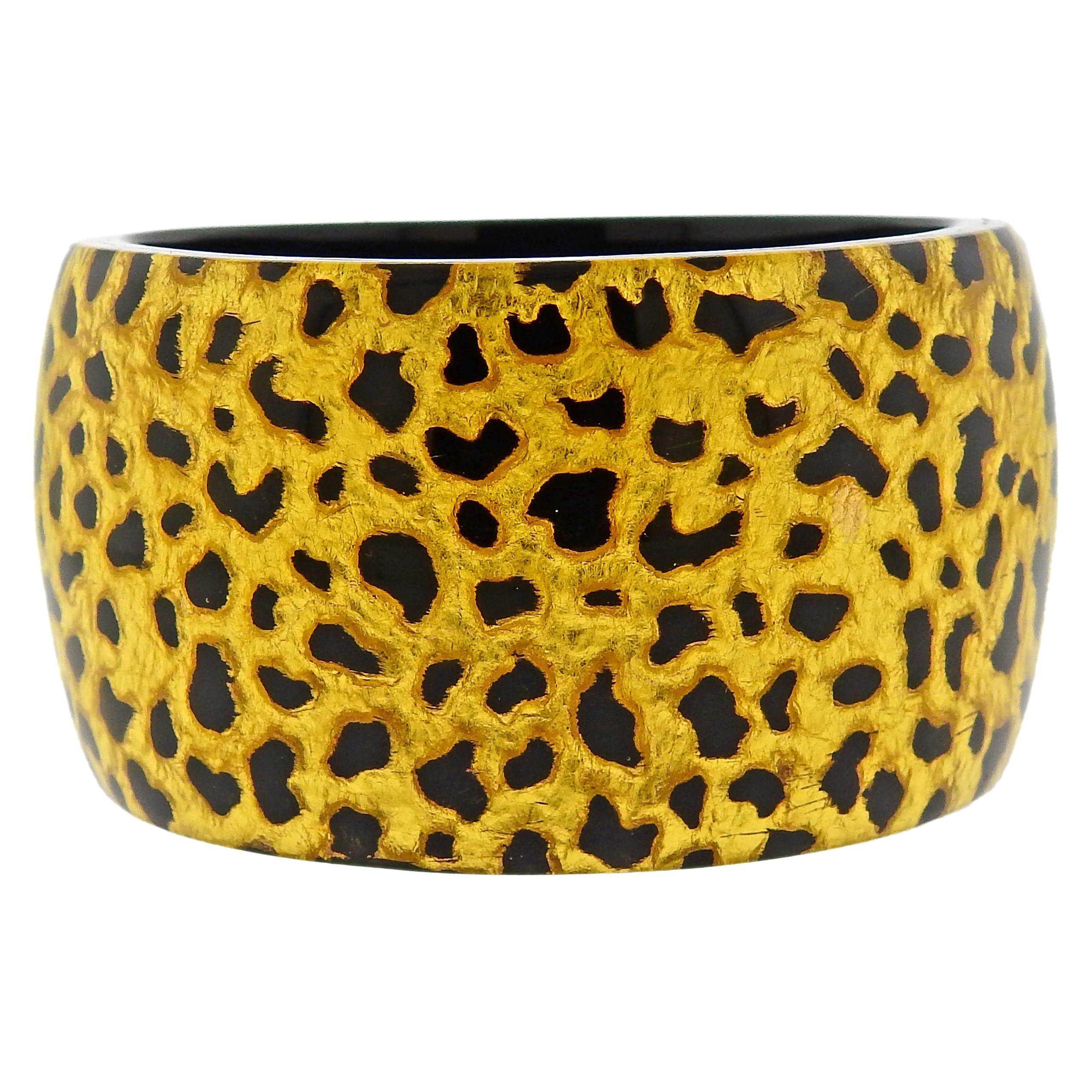 Gold Leaf Bakelite Wide Bangle Bracelet