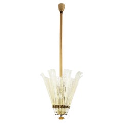 Gold Leaf, Beige Murano Glass & Brass 1933 Chandelier by Venini
