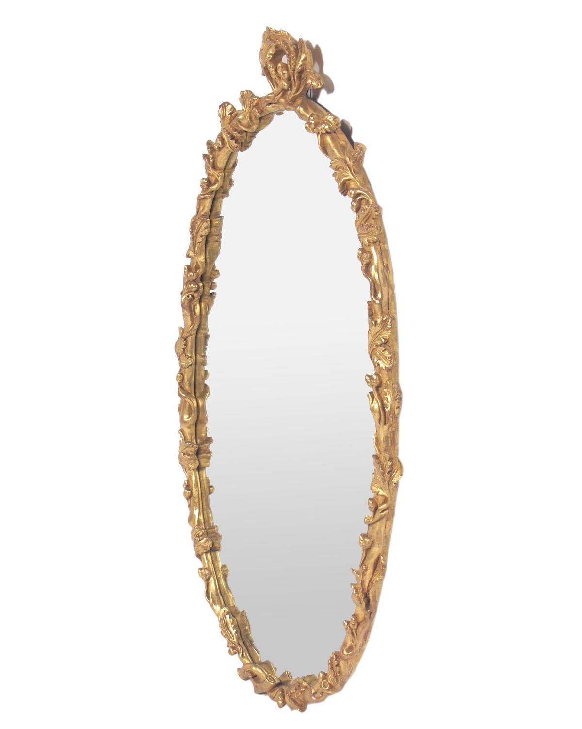 Blattgoldener Branch-Spiegel, vermutlich italienisch, ca. 1960er Jahre. Behält warme ursprüngliche Patina sowohl auf den vergoldeten Rahmen und Spiegel, die nur mit dem Alter kommen.