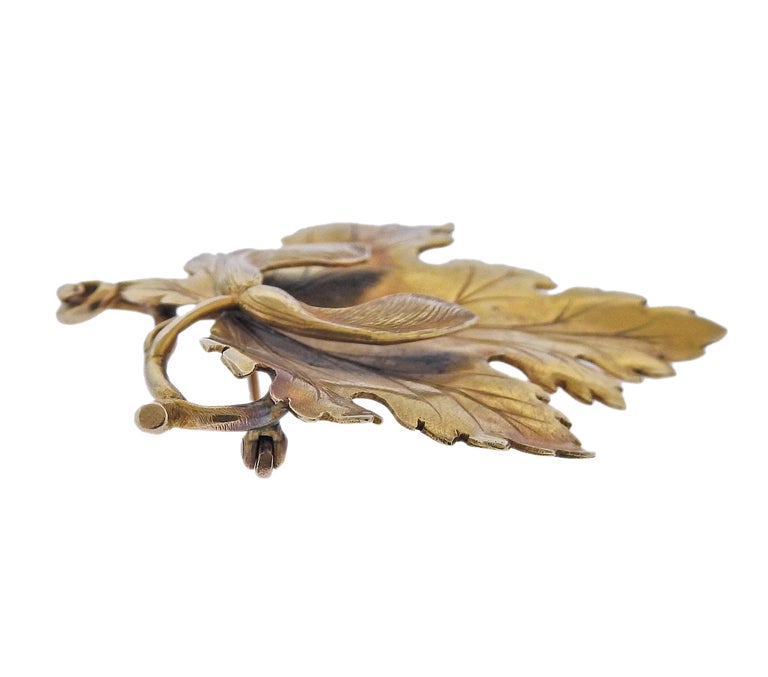 Gold Leaf Brooch Pin For Sale at 1stDibs