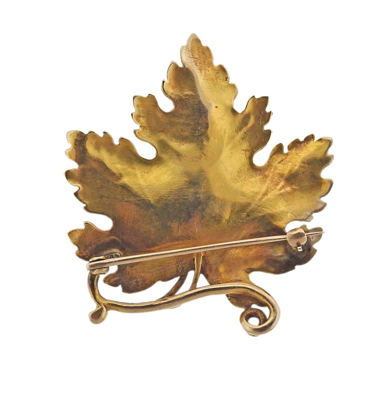 Gold Leaf Brooch Pin For Sale at 1stDibs